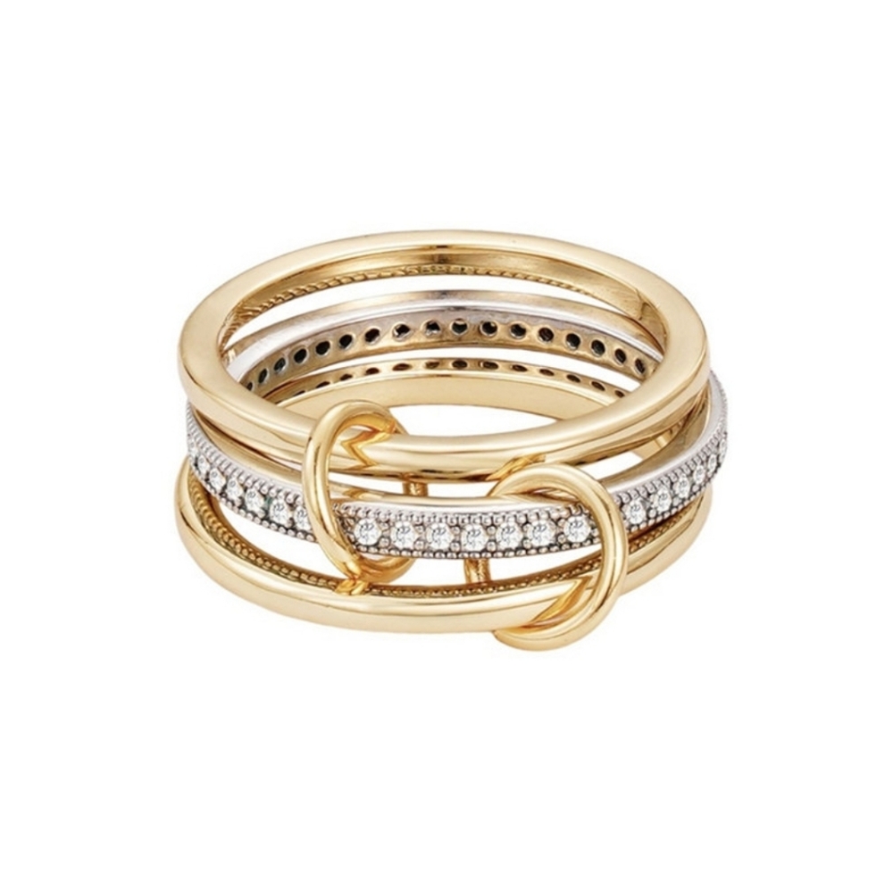 Adornia Gold and Silver CZ 3 PC Ring Stack, Size 8, NWT